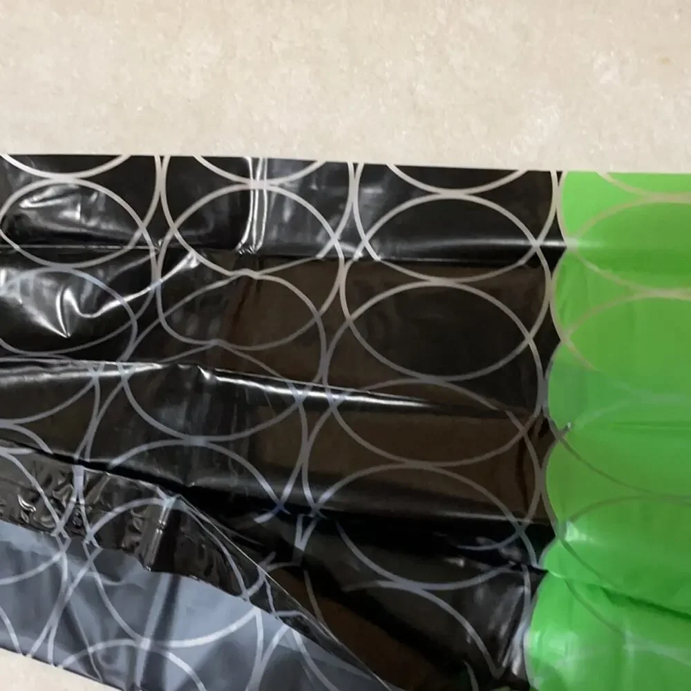 Vinyl shower curtain black green circle design NWT